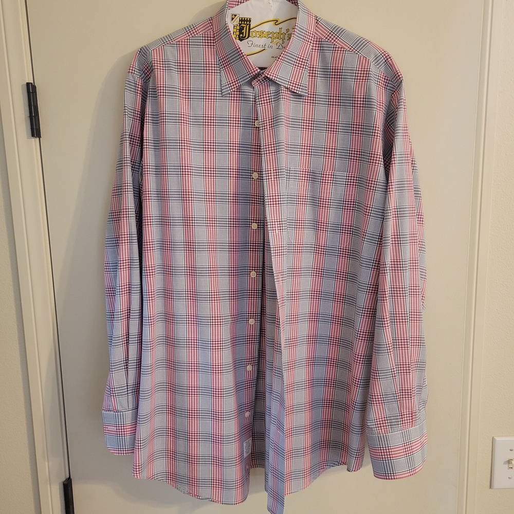 Peter Millar Red and Blue Plaid Cotton Dress Shirt